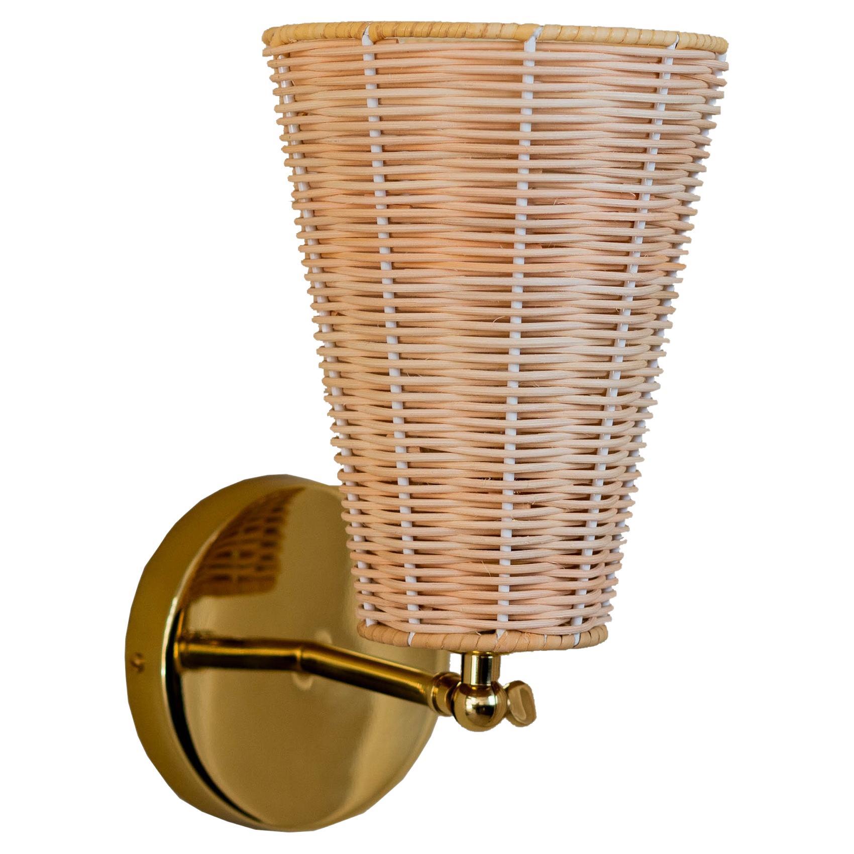 Contemporary, Handmade, Wall Lamp, Rattan Cone, by Mediterranean Objects For Sale