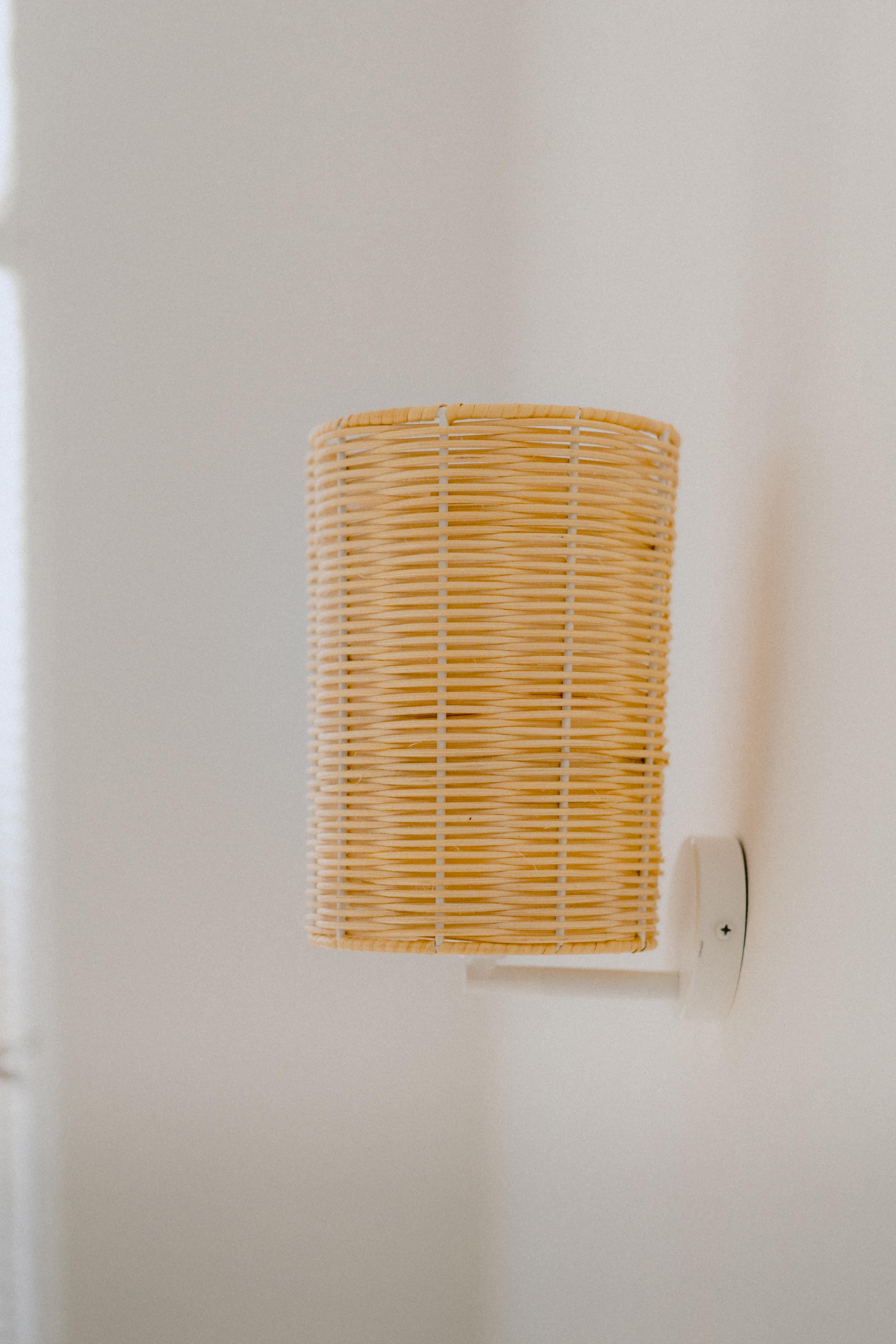 Spanish Contemporary, Handmade, Wall Lamp, Rattan Cylinder, by Mediterranean Objects -A For Sale