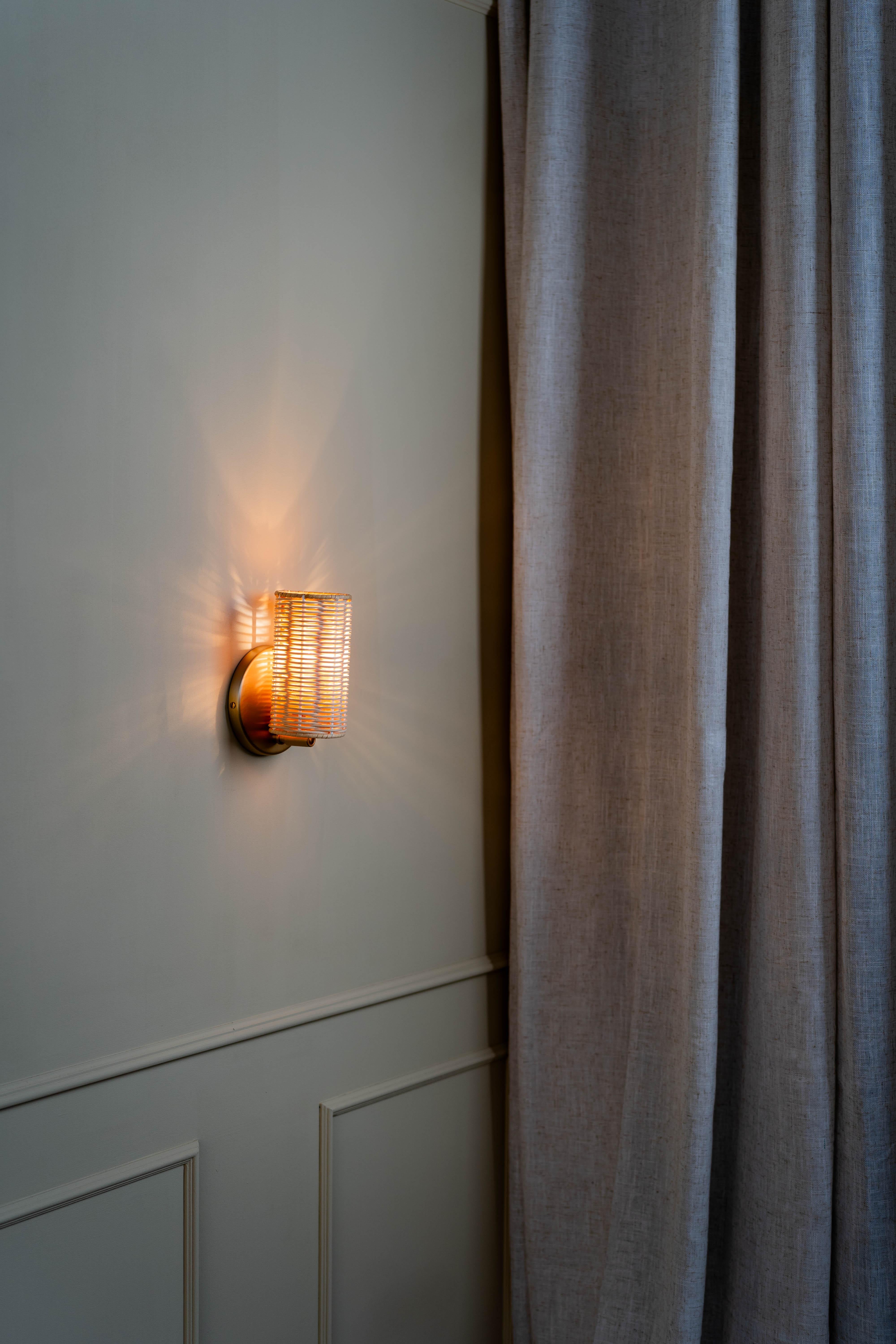 Modern Contemporary, Handmade, Wall Lamp, Rattan Cylinder, by Mediterranean Objects For Sale