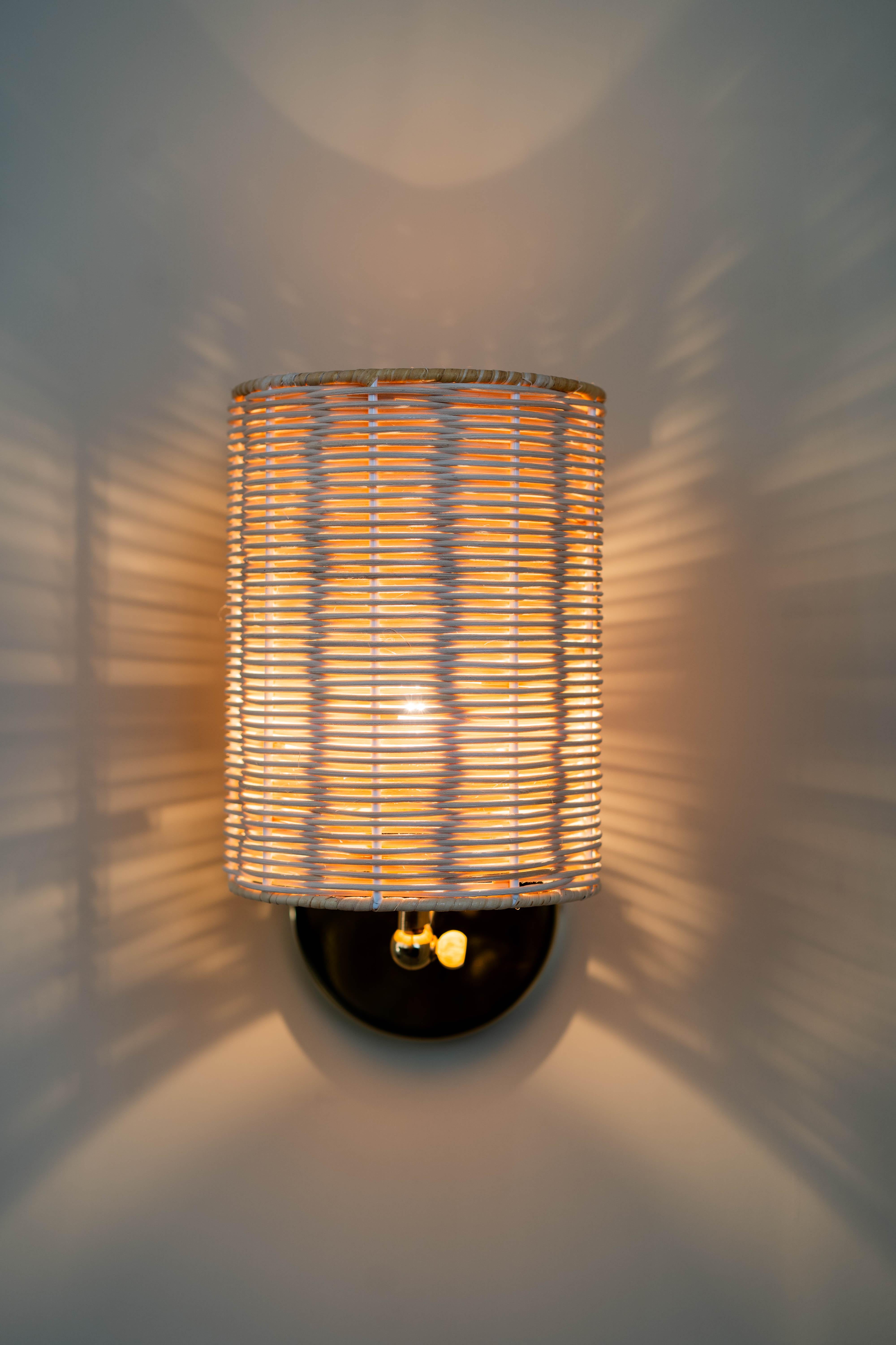 Contemporary, Handmade, Wall Lamp, Rattan Cylinder, by Mediterranean Objects For Sale 1