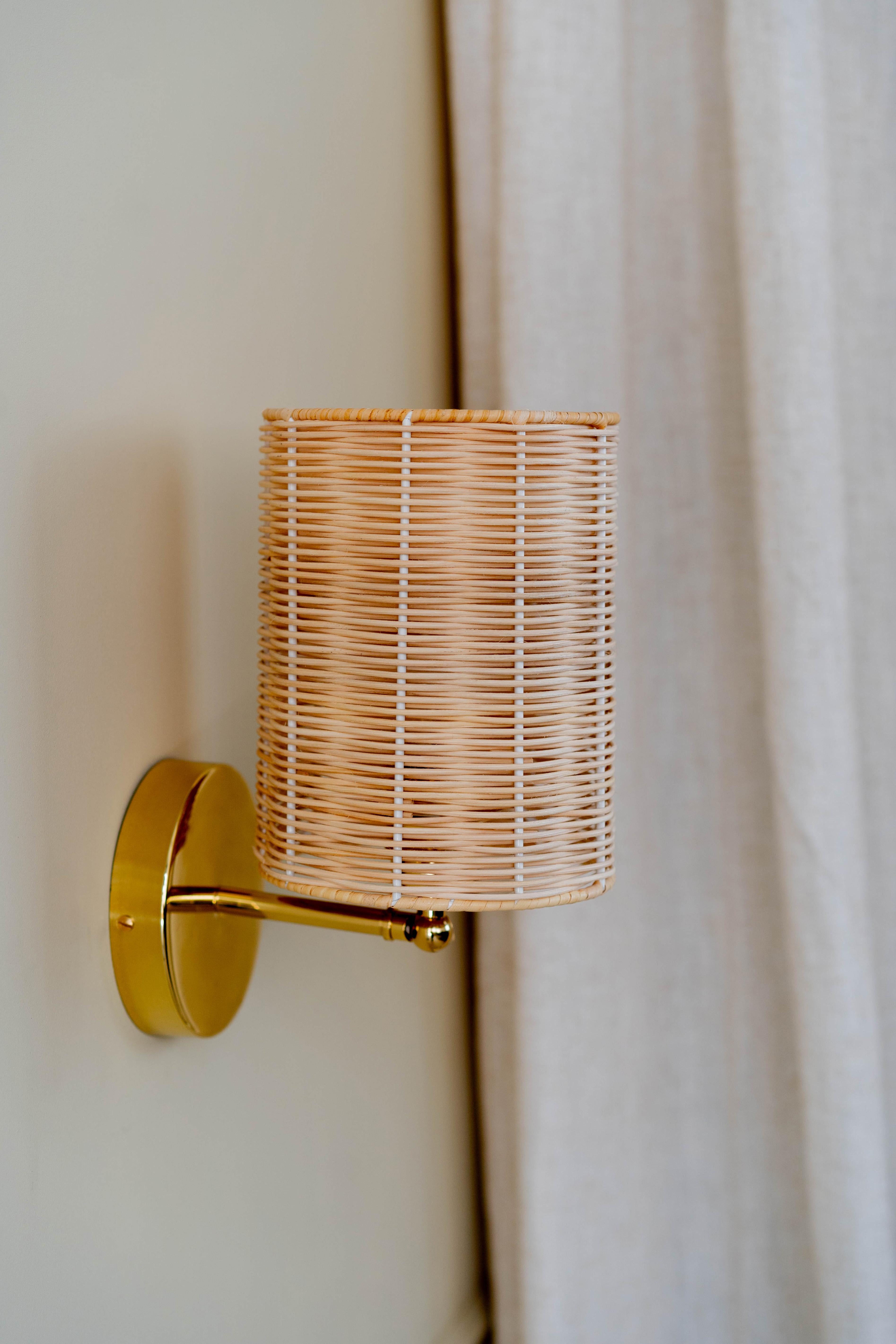 Contemporary, Handmade, Wall Lamp, Rattan Cylinder, by Mediterranean Objects For Sale 2