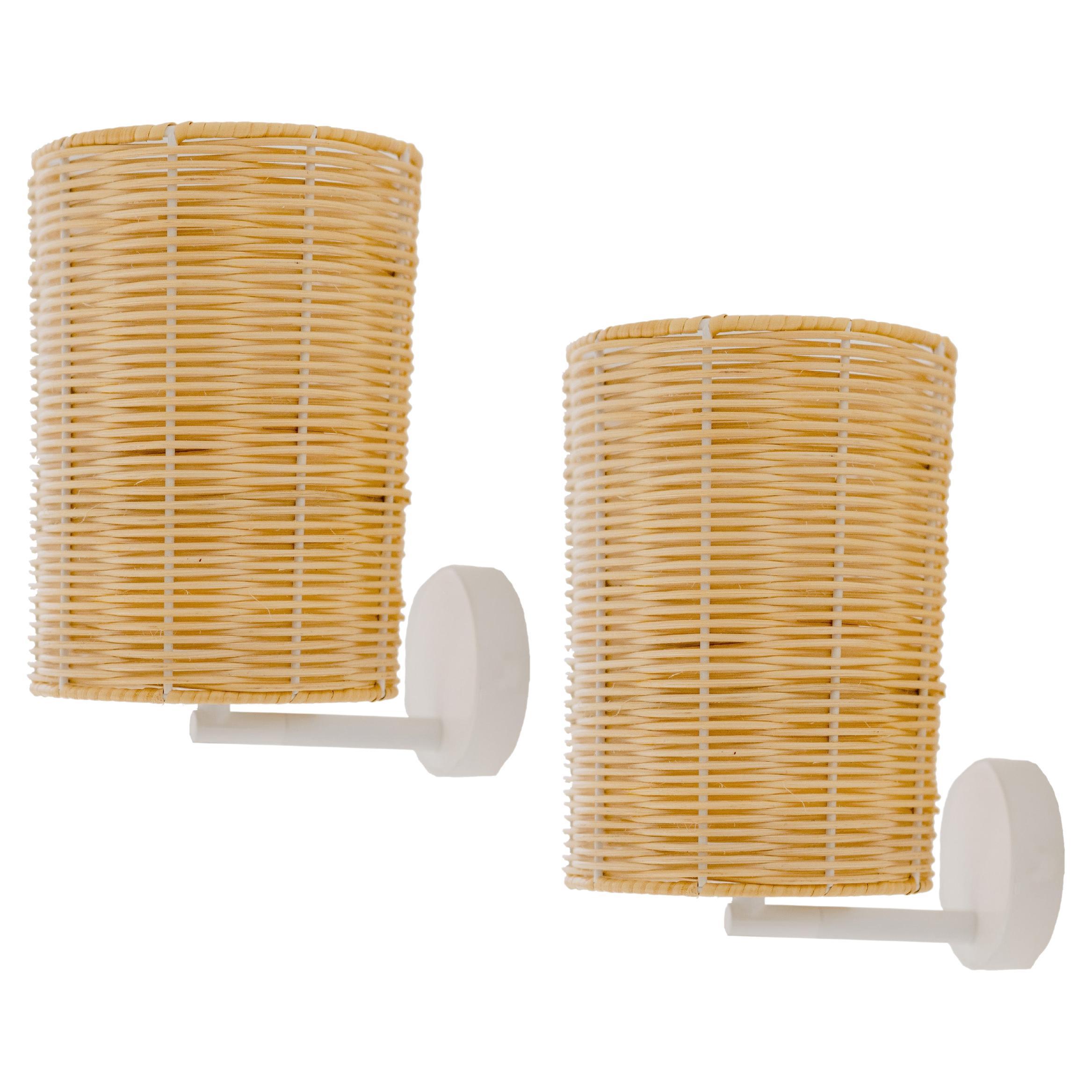 Contemporary, Handmade, Wall Lamp, Rattan Cylinder, by Mediterranean Objects For Sale