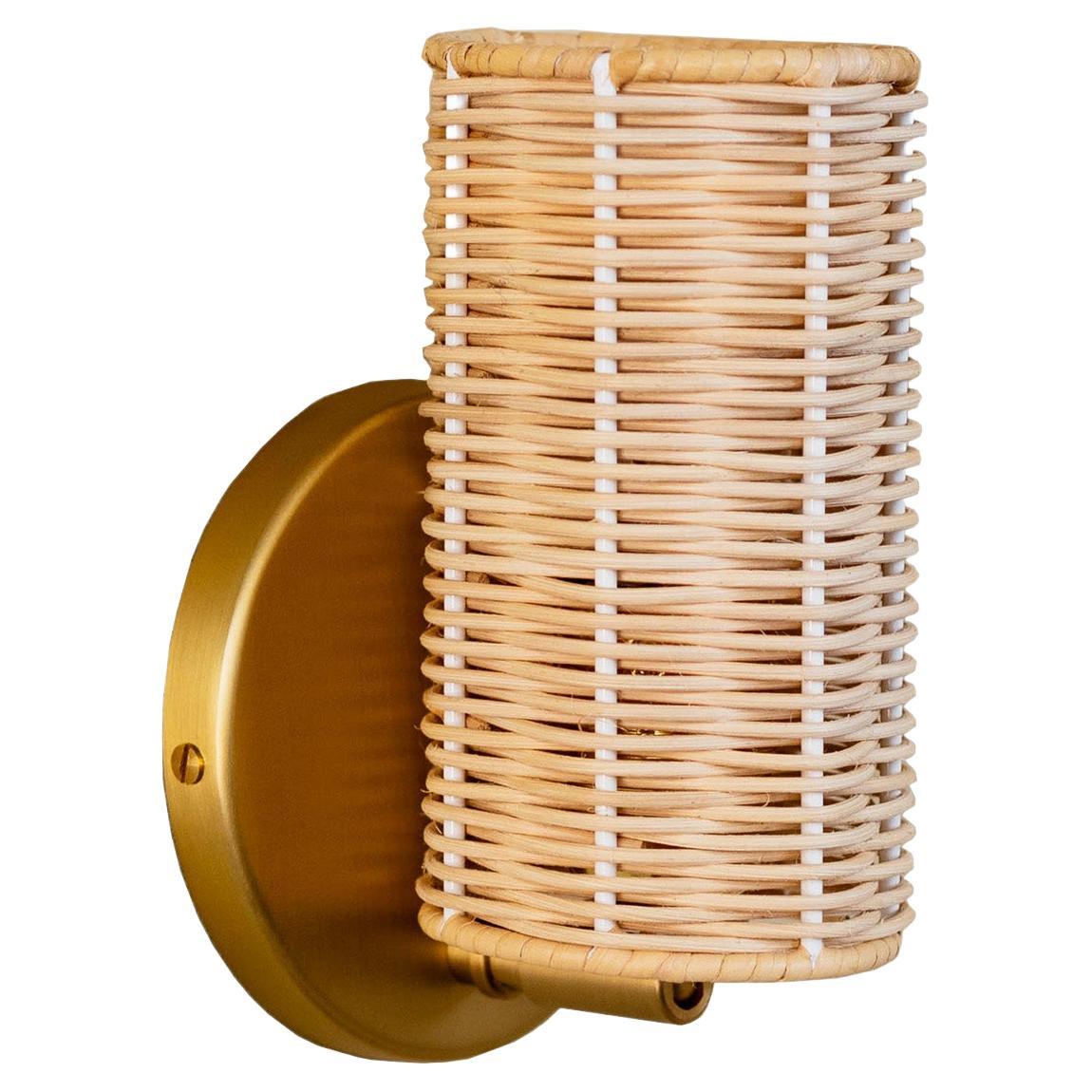 Contemporary, Handmade, Wall Lamp, Rattan Cylinder, by Mediterranean Objects For Sale
