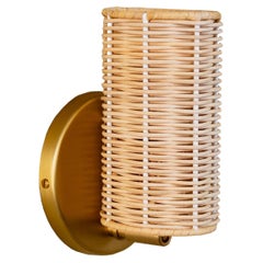 Contemporary, Handmade, Wall Lamp, Rattan Cylinder, by Mediterranean Objects