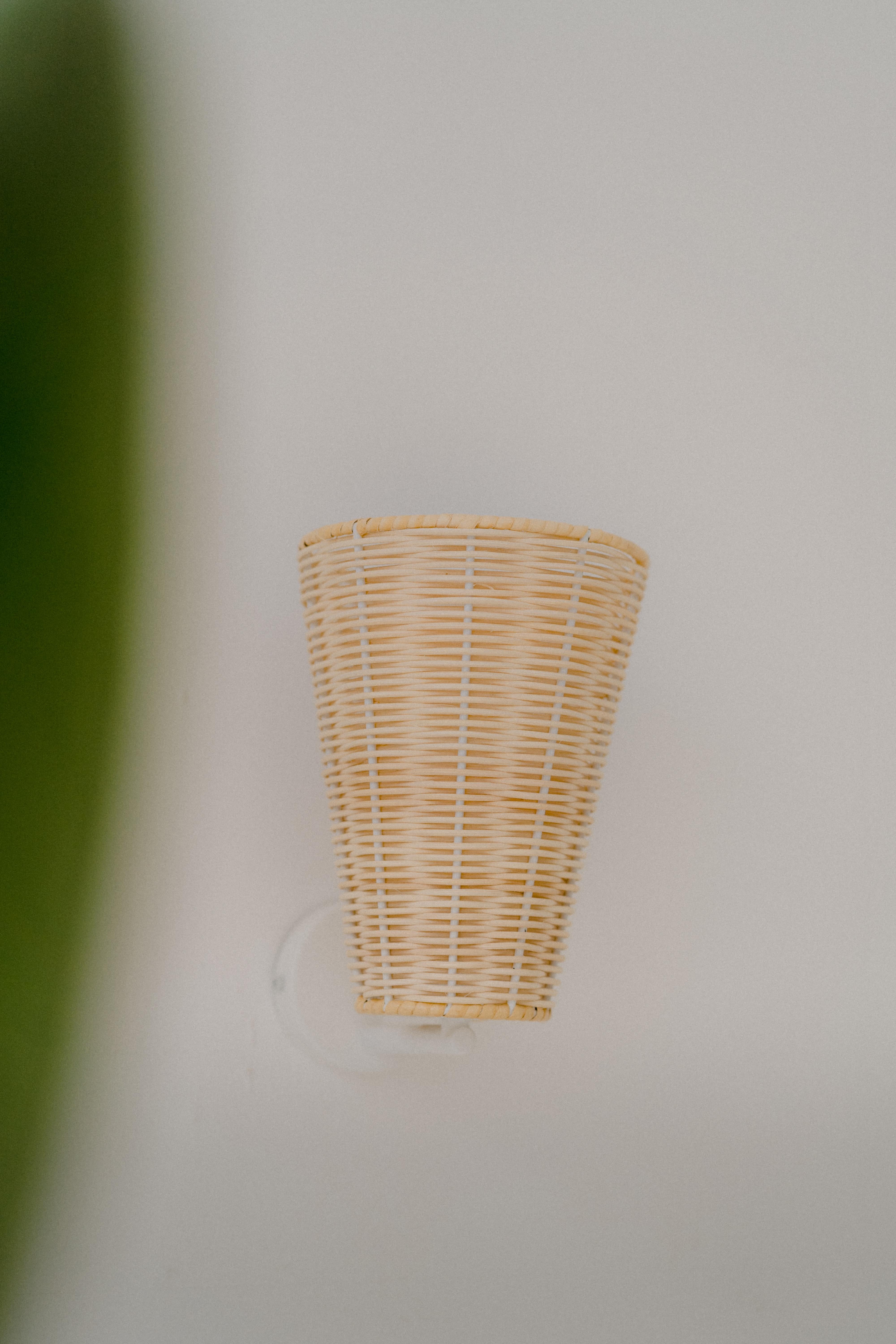 Modern Contemporary, Handmade, Wall Lamp Sconce, Rattan Cone, by Mediterranean Objects For Sale