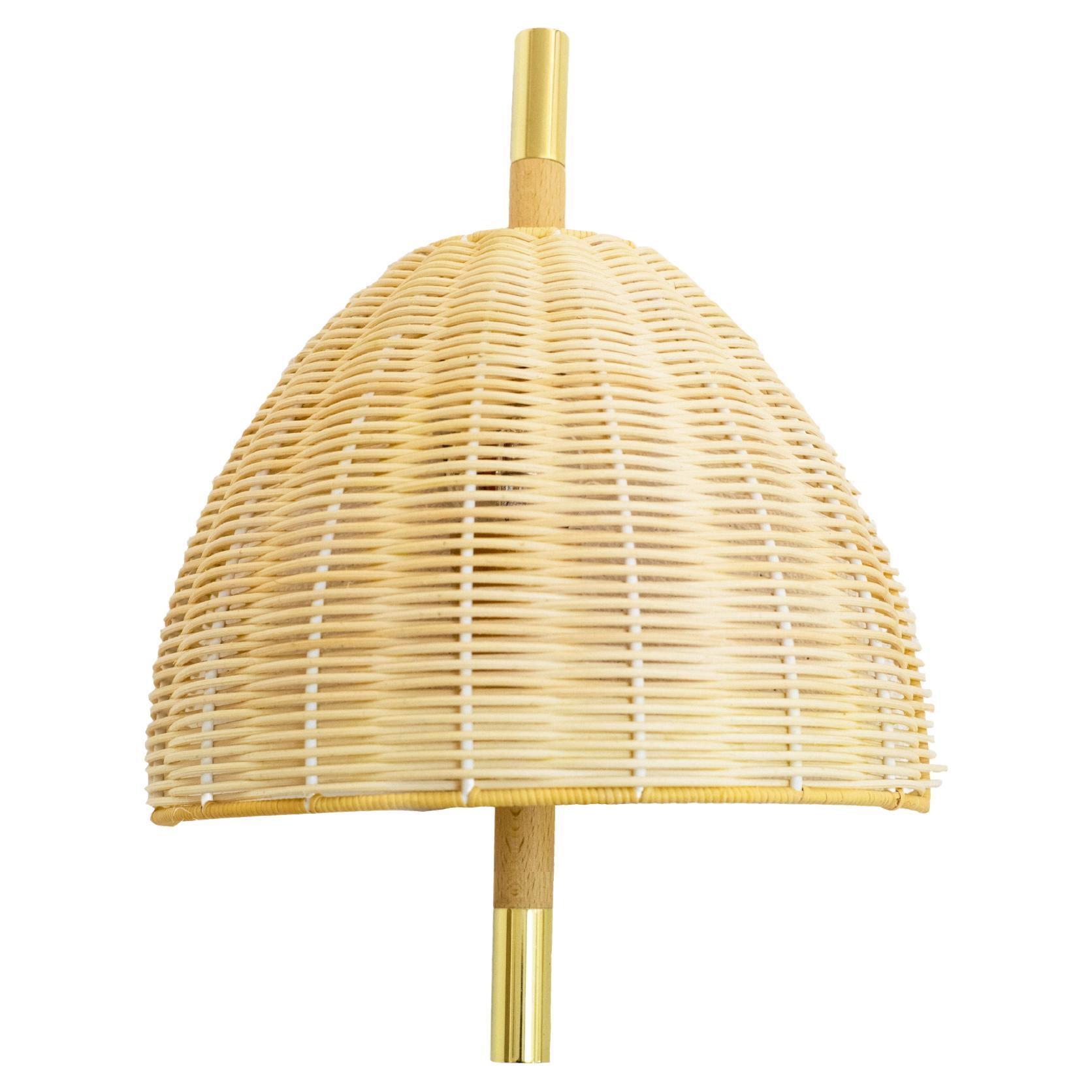 Contemporary, Handmade, Wall Lamp, with Switch, Natural Rattan Brass For Sale