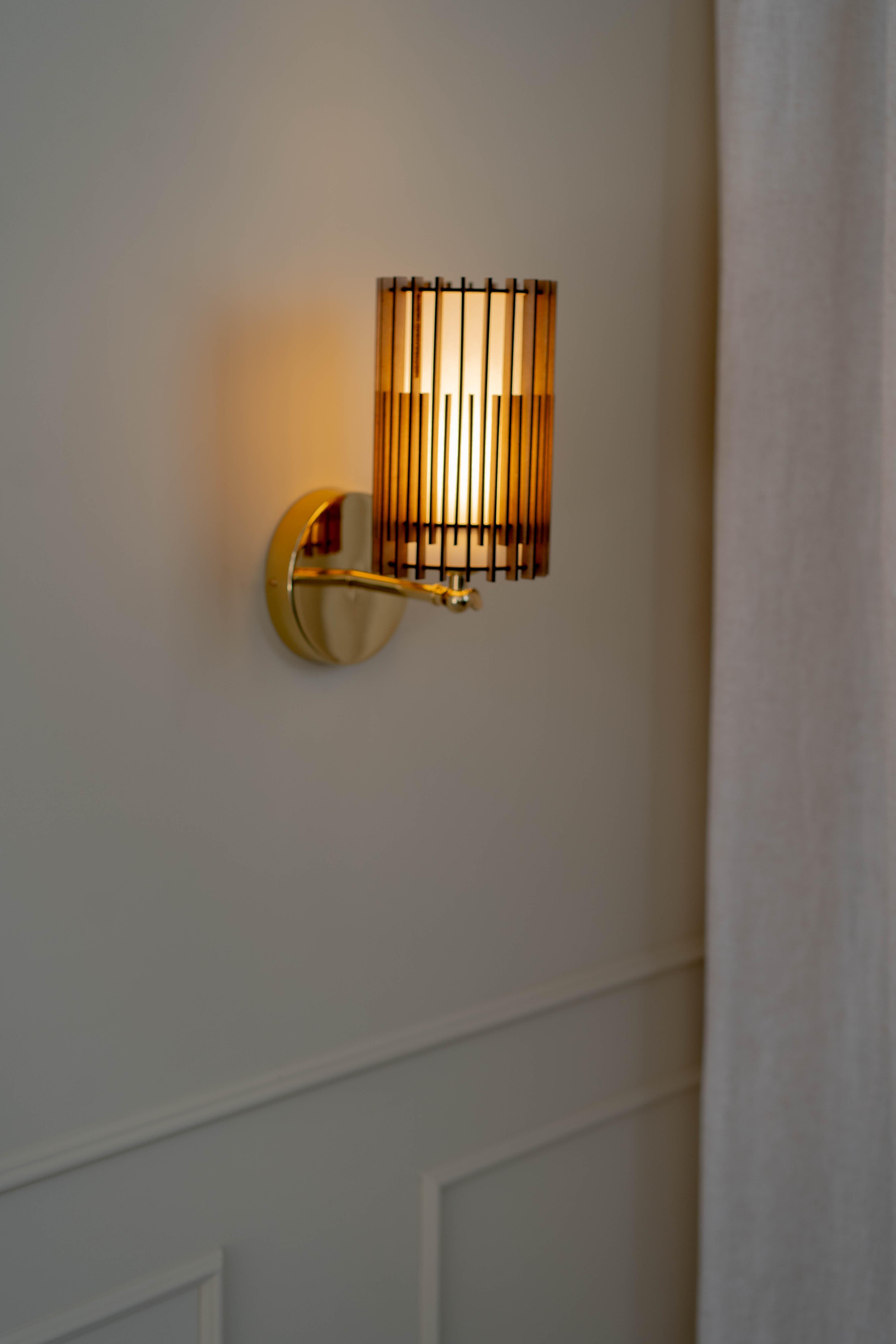 Hand-Crafted Contemporary, Handmade, Wall Sconce Lamp, MDF Wood, by Mediterranean Objects For Sale