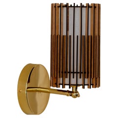 Contemporary, Handmade Wall Sconce Lamp, MDF Wood, Brass, by Mediterranean Objec