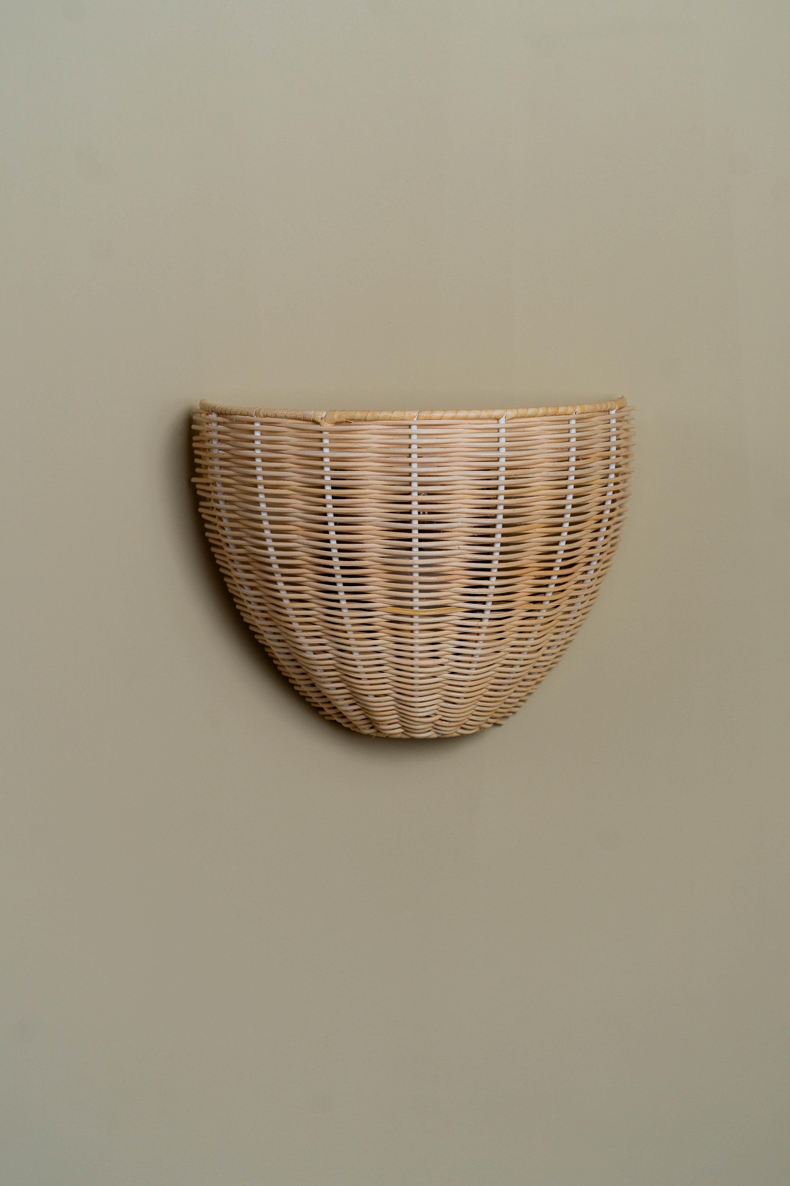 Contemporary, Handmade Wall Sconce Lamp, Natural Rattan, Mediterranean Objects In New Condition For Sale In Barcelona, CT