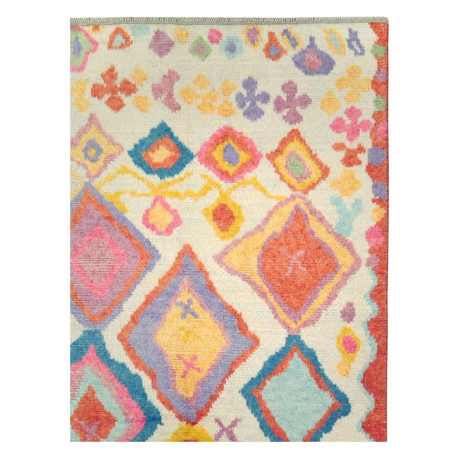 Hand-Knotted Contemporary Handmade Whimsical Turkish Plush Room Size Rug