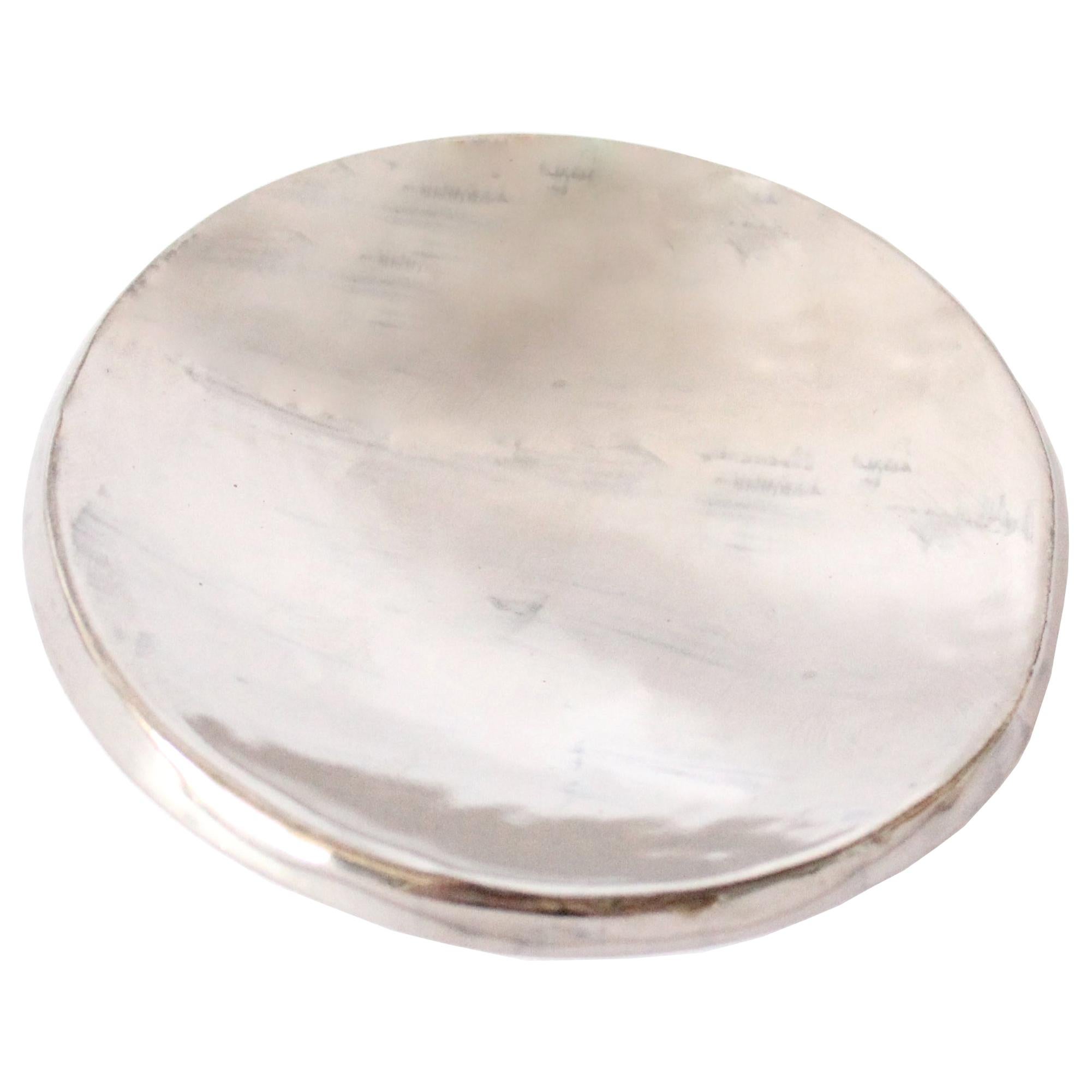 Contemporary Handmade White Gold Ceramic Dish Catchall For Sale
