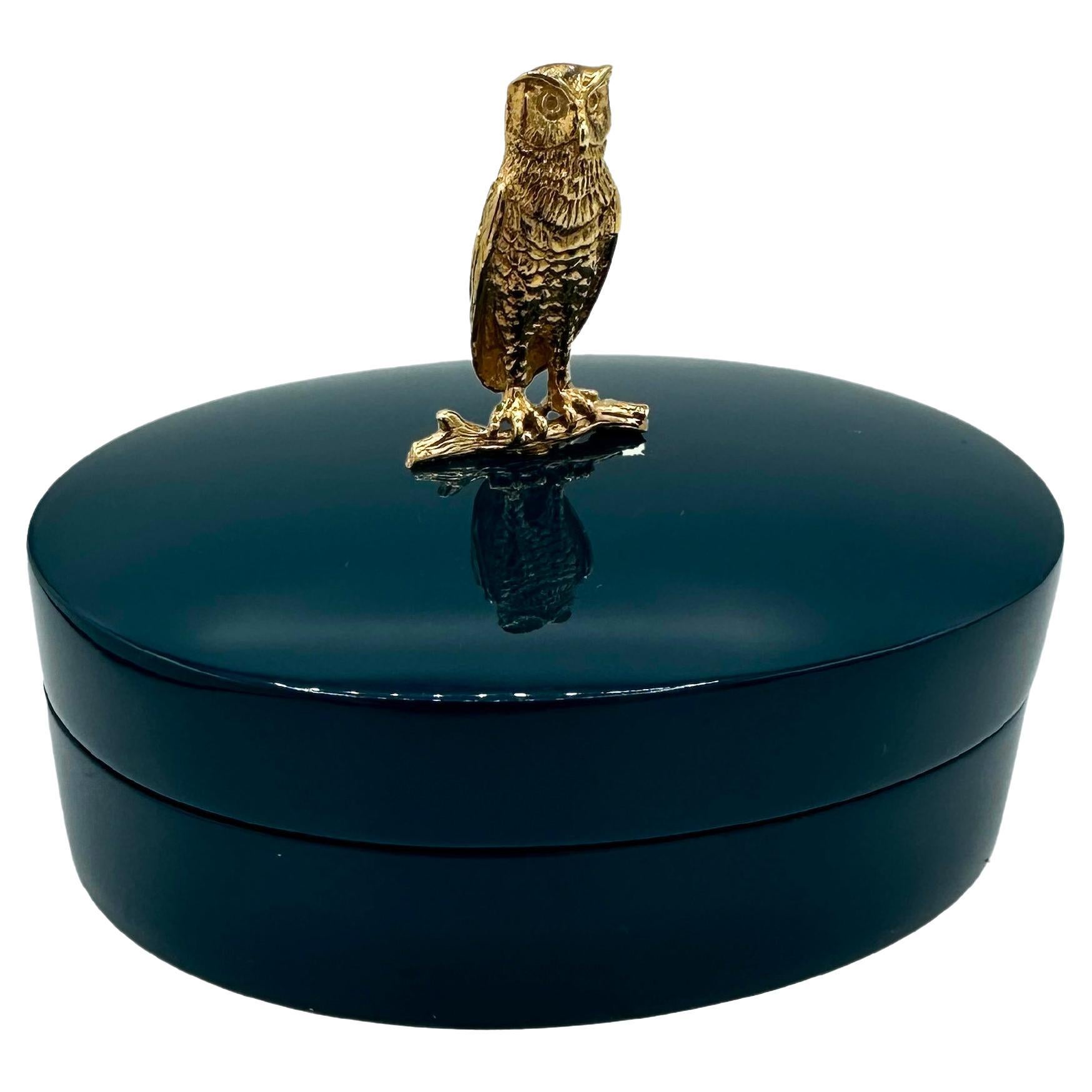 Owl Jewelry  Box in Lacquer and Brass  by Janet Mavec Contemporary  For Sale