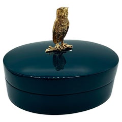 Contemporary Handmade Wise Owl Box in Lacquer and Brass  by Janet Mavec