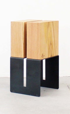Contemporary Handmade Wood and Iron Stool
