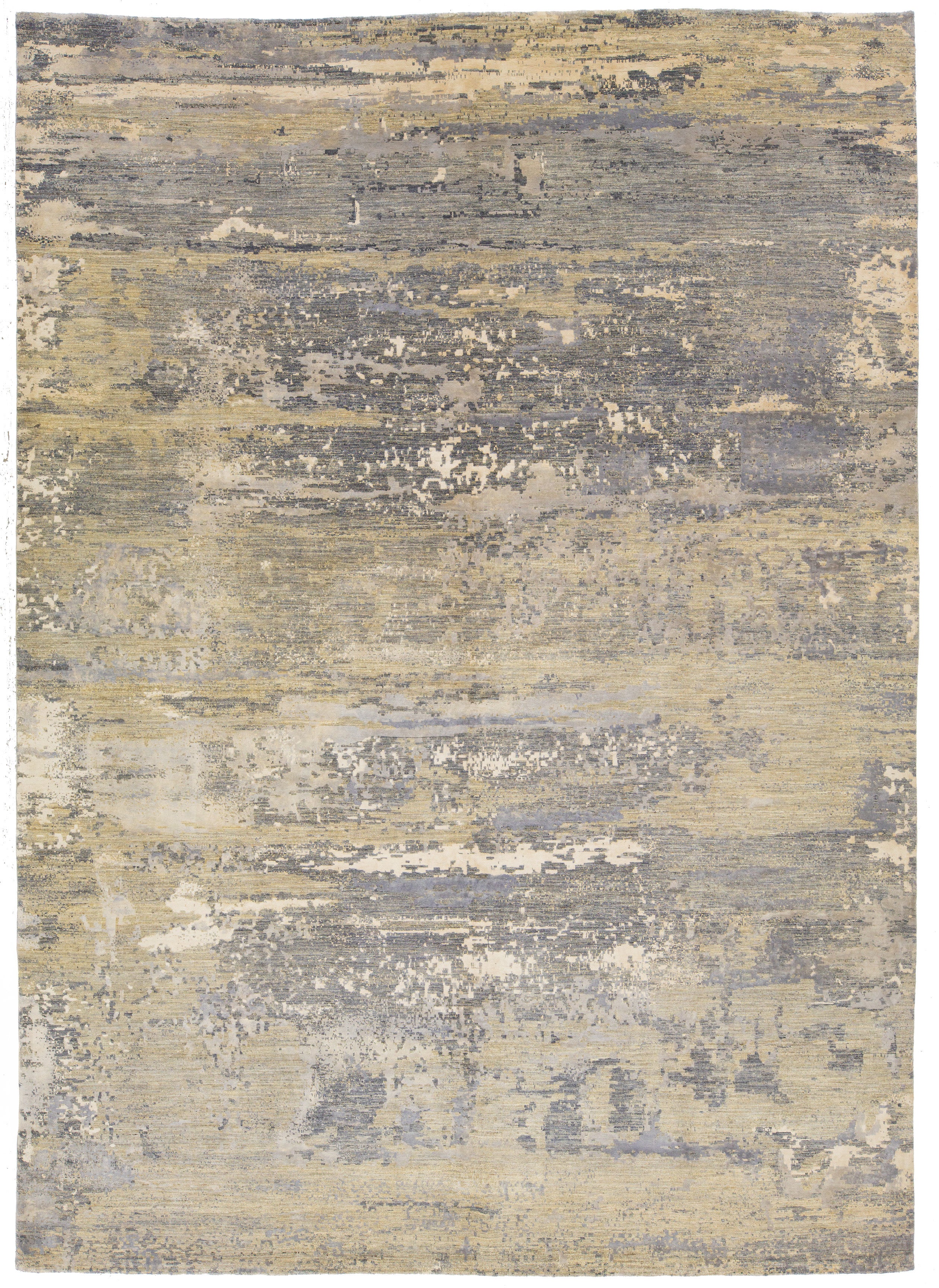 Tapis contemporain en laine et soie, fait à la main, de couleur beige, avec un motif abstrait