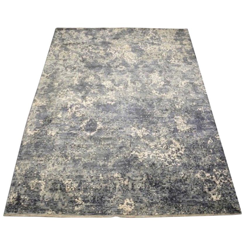 Modern Contemporary Area Rug in Beige, Handmade of Silk and Wool, "Eze