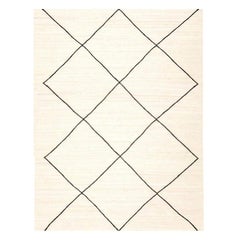 Contemporary Handmade Wool Kilim Beige and Black Rug. 4.00 x 3.00 m