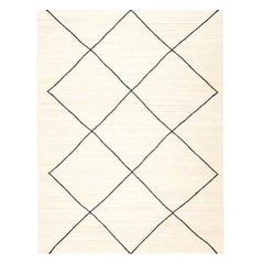 Contemporary Handmade Wool Kilim Beige and Black Rug. 4.00 x 3.00 m