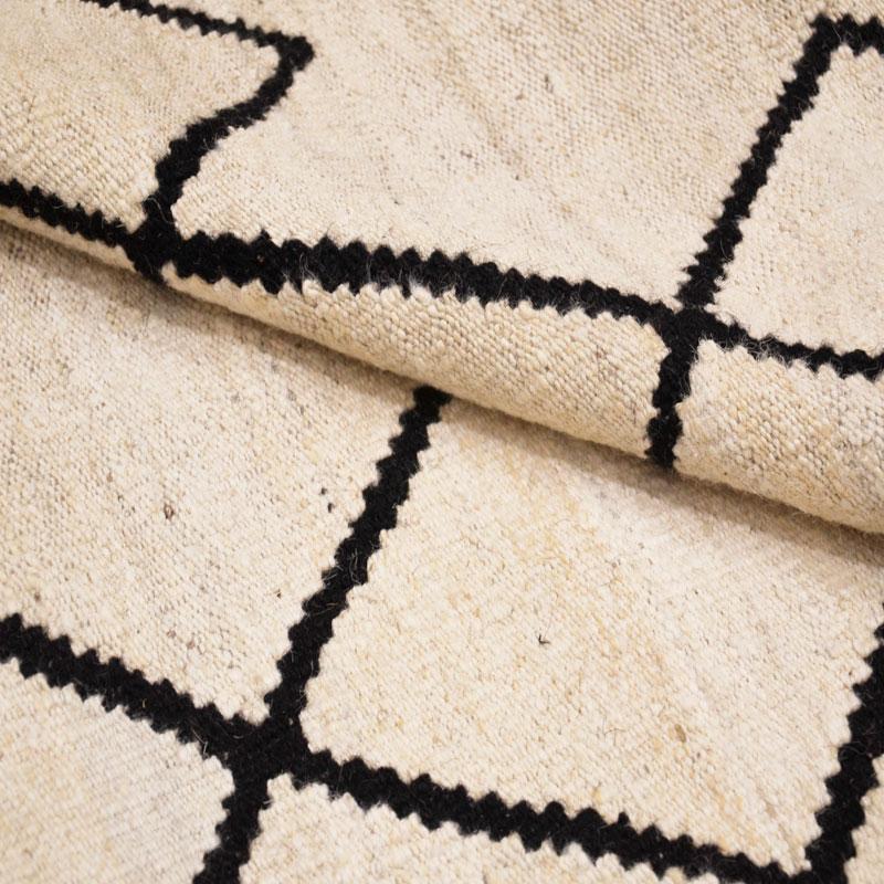 Contemporary Handmade Wool Kilim Beige and Black Rug 7