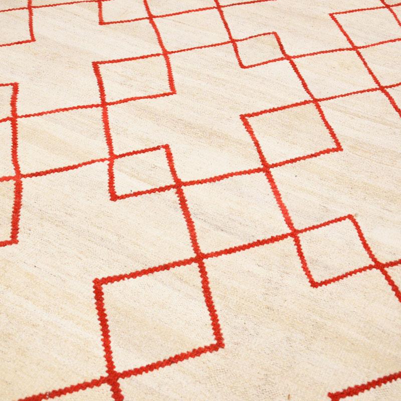 Contemporary Handmade Wool Kilim Beige and Red Rug 1