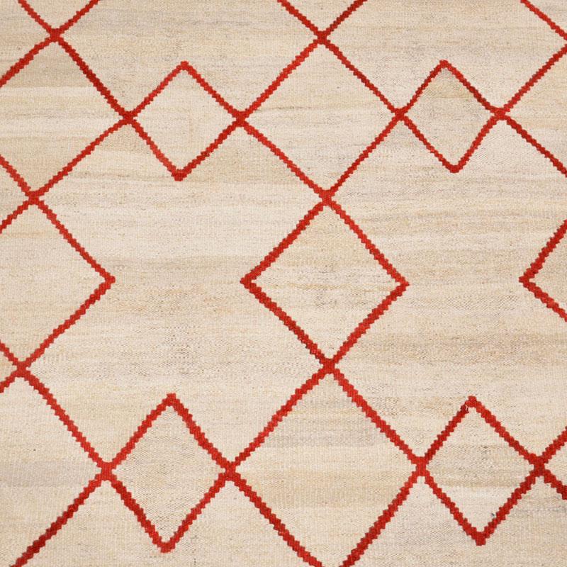 Contemporary Handmade Wool Kilim Beige and Red Rug 2