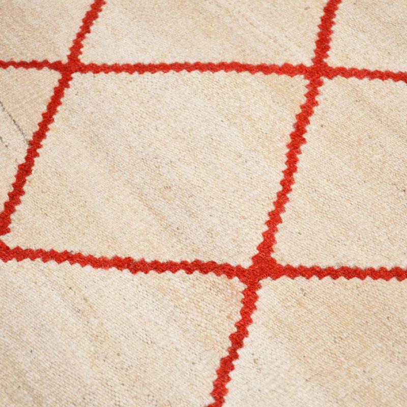 Contemporary Handmade Wool Kilim Beige and Red Rug 3