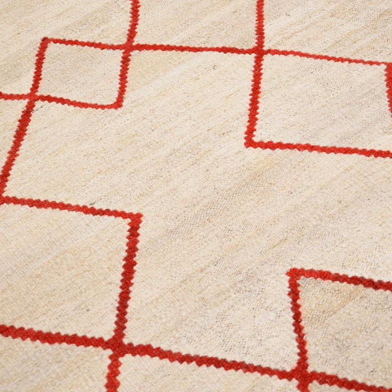 Contemporary Handmade Wool Kilim Beige and Red Rug 4