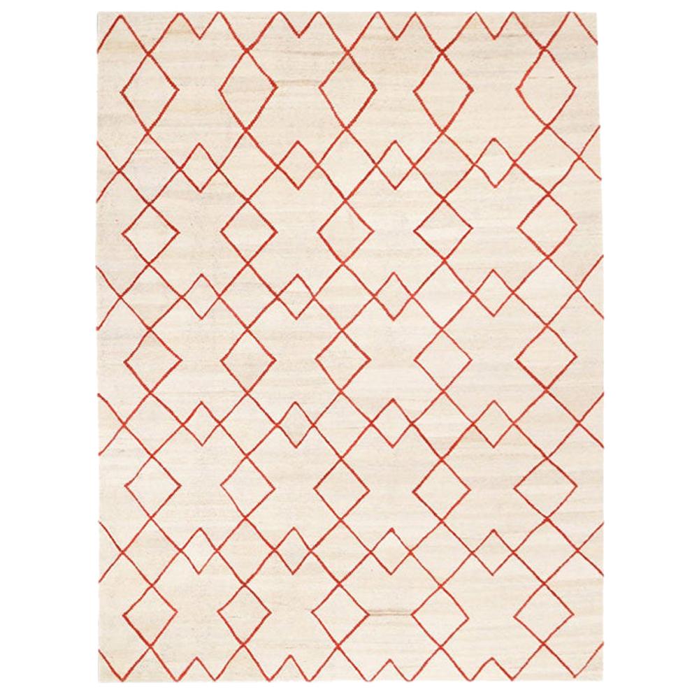 Contemporary Handmade Wool Kilim Beige and Red Rug