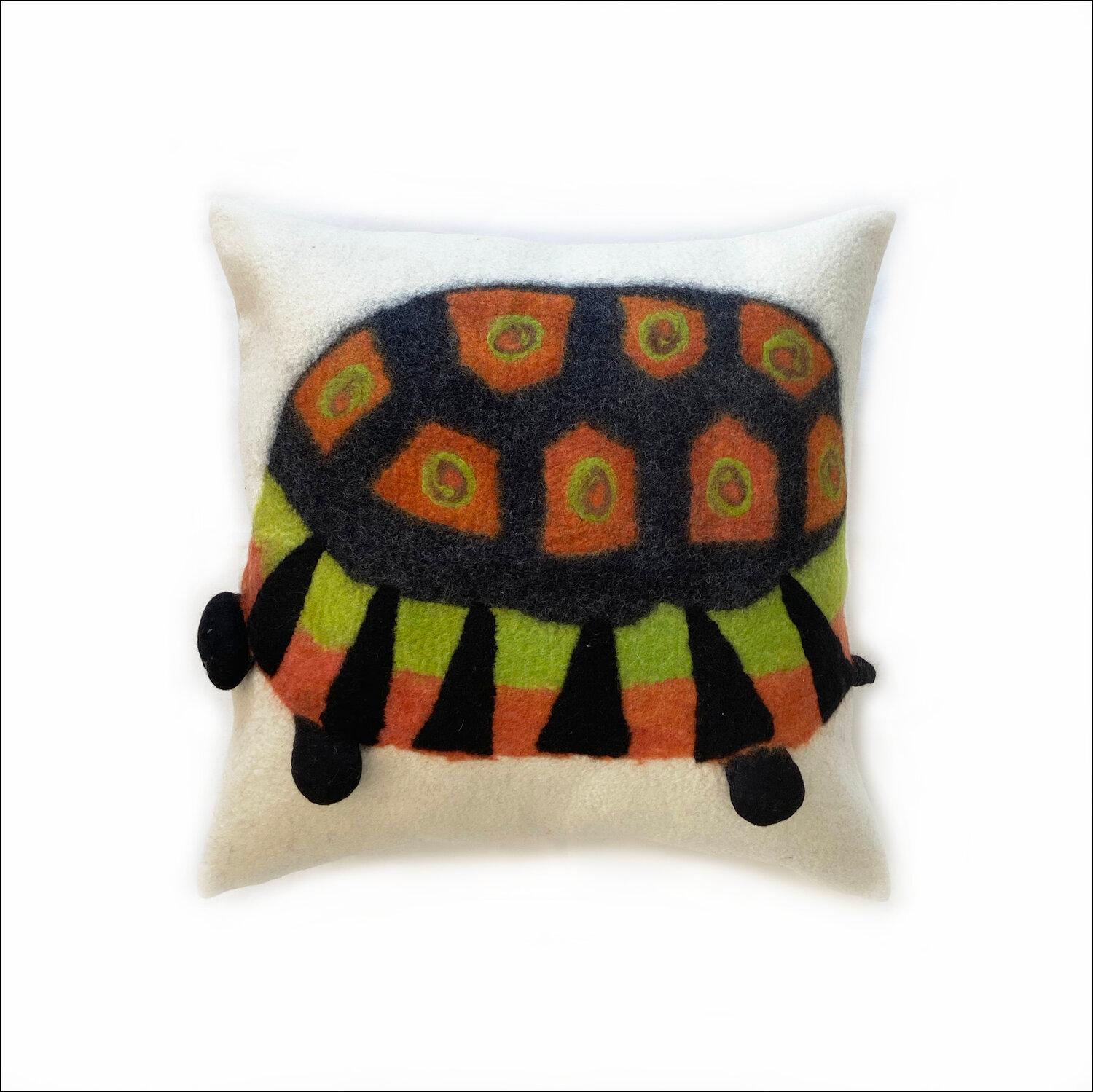 Modern Contemporary Handmade Wool Pillows with Playful Turtle Image