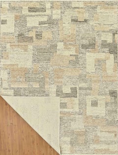 Contemporary Handmade Wool Rug Abstract Geometric Composition in Neutral Tones