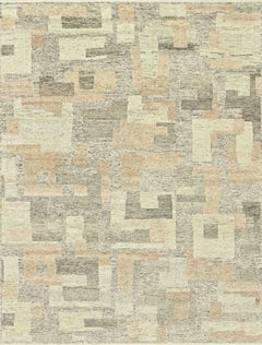 Contemporary Handmade Wool Rug Abstract Geometric Composition in Neutral Tones