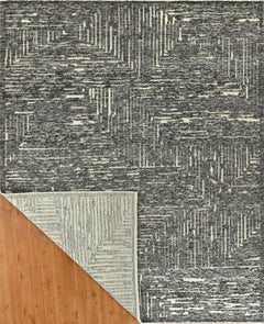 Contemporary Handmade Wool Rug Charcoal Ivory Abstract Linear Geometric Design