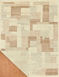 Contemporary Handmade Wool Rug Cream Beige Desert Tan Abstract Geometric Design