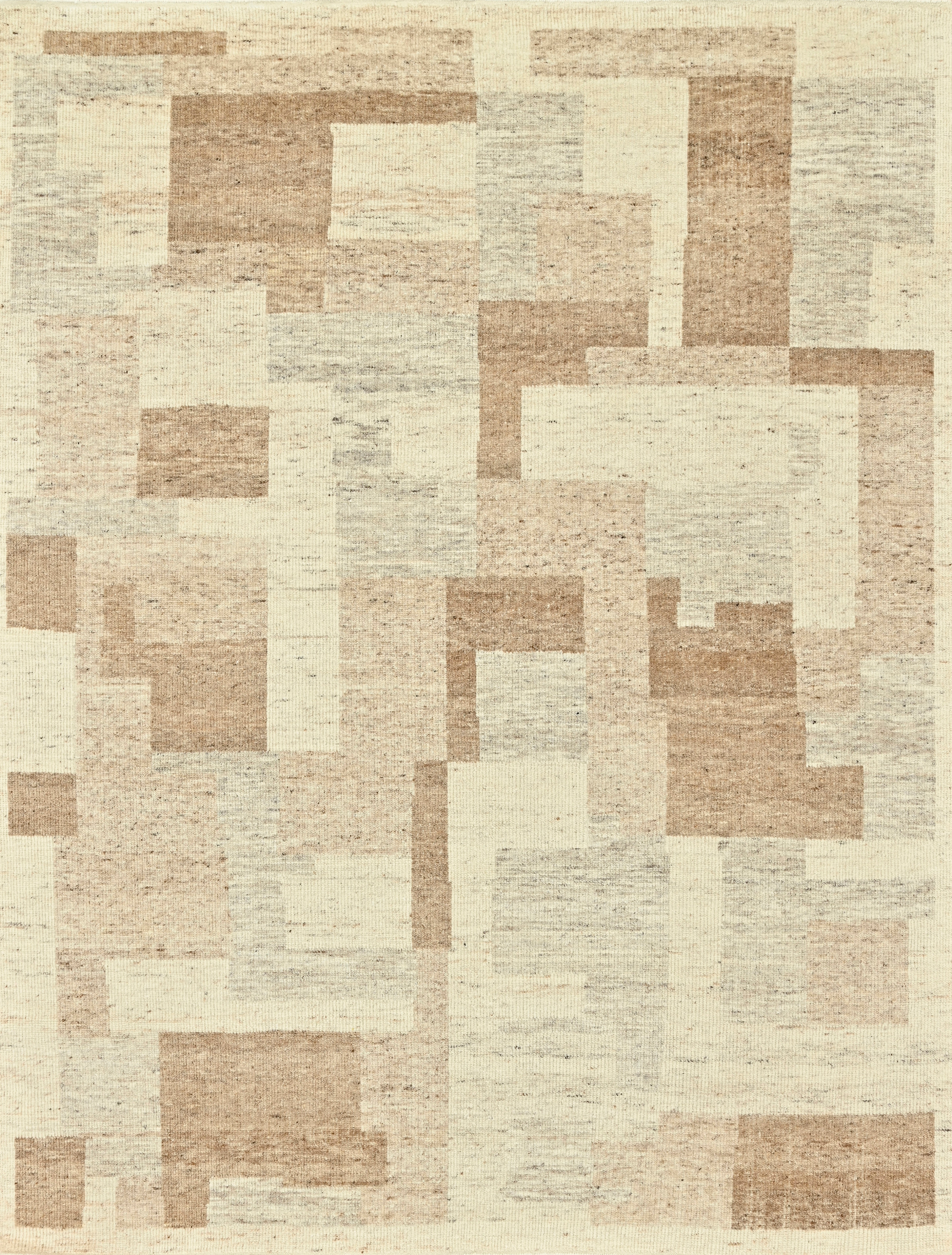 Contemporary Handmade Wool Rug Cream Beige Desert Tan Abstract Geometric Design For Sale