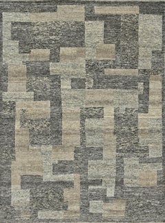 Contemporary Handmade Wool Rug in Ash Grey & Beige Abstract Geometric Design