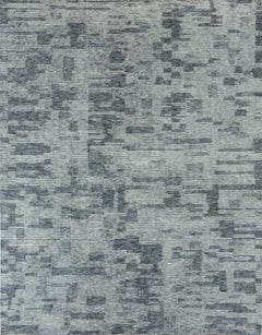 Contemporary Handmade Wool Rug in Beige and Charcoal Abstract Linear Texture