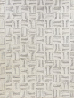 Contemporary Handmade Wool Rug in Beige with Subtle Linear Grid Pattern