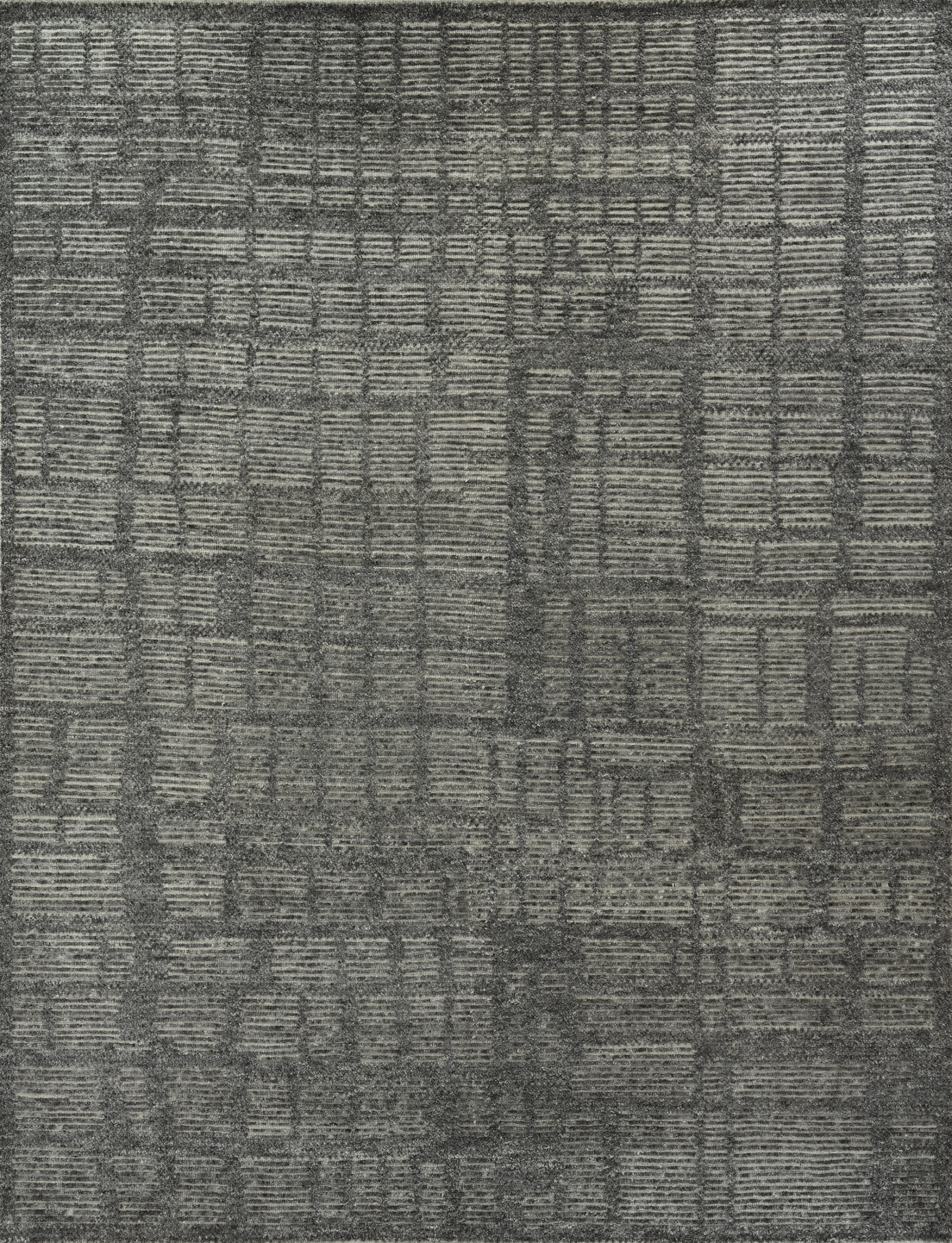 Contemporary Handmade Wool Rug in Dark Grey with Textured Grid Pattern For Sale