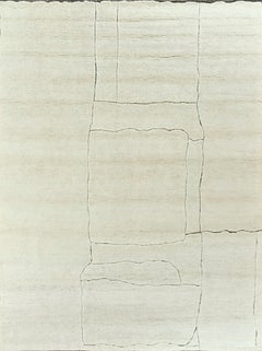 Contemporary Handmade Wool Rug in Natural Ivory with Minimal Abstract Linework