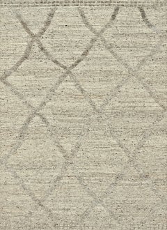 Contemporary Handmade Wool Rug in Pebble Beige with Subtle Diamond Pattern