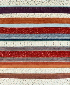 Contemporary Handmade Wool Rug with Multicolor Striped Tribal-Inspired Design