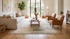 Contemporary Handmande Modernist Abstract Wool Rug in Muted Pastel Color Block