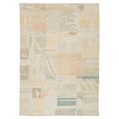 Contemporary Handmande Modernist Abstract Wool Rug in Muted Pastel Color Block