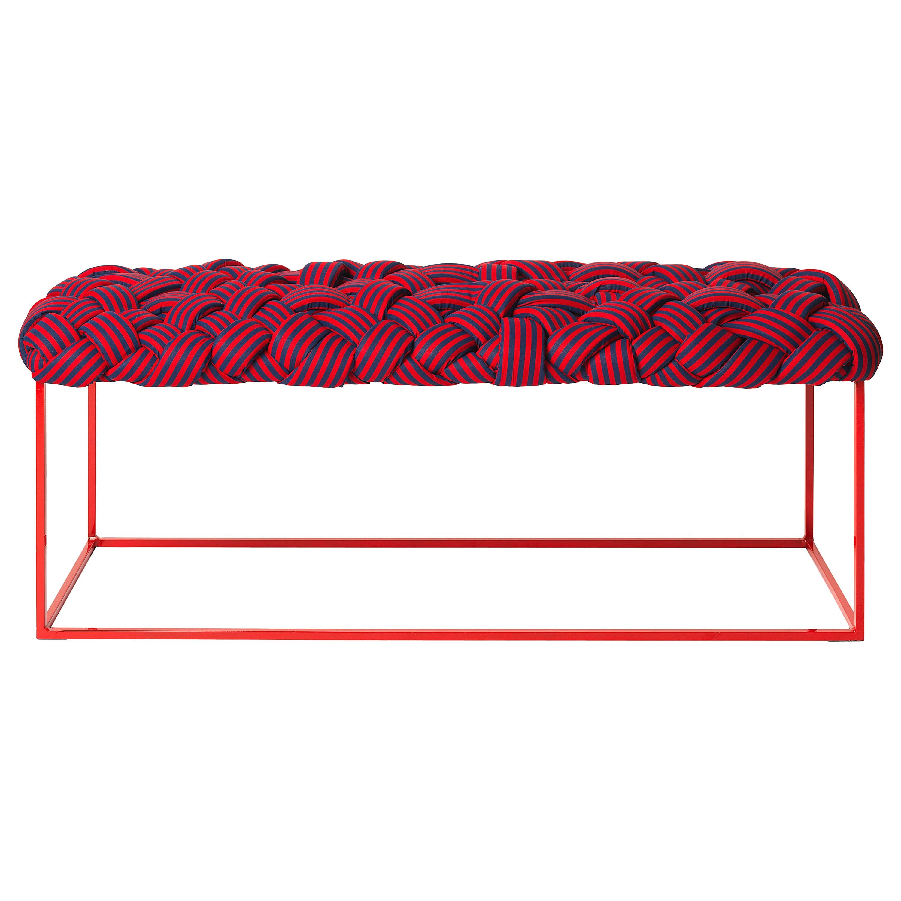 Contemporary Handwoven Bench the "Cloud" in Red For Sale