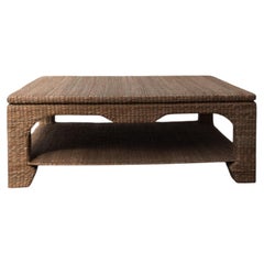 Contemporary Handwoven Chuspata Coffee Table with Shelf, Michoacán, Mexico