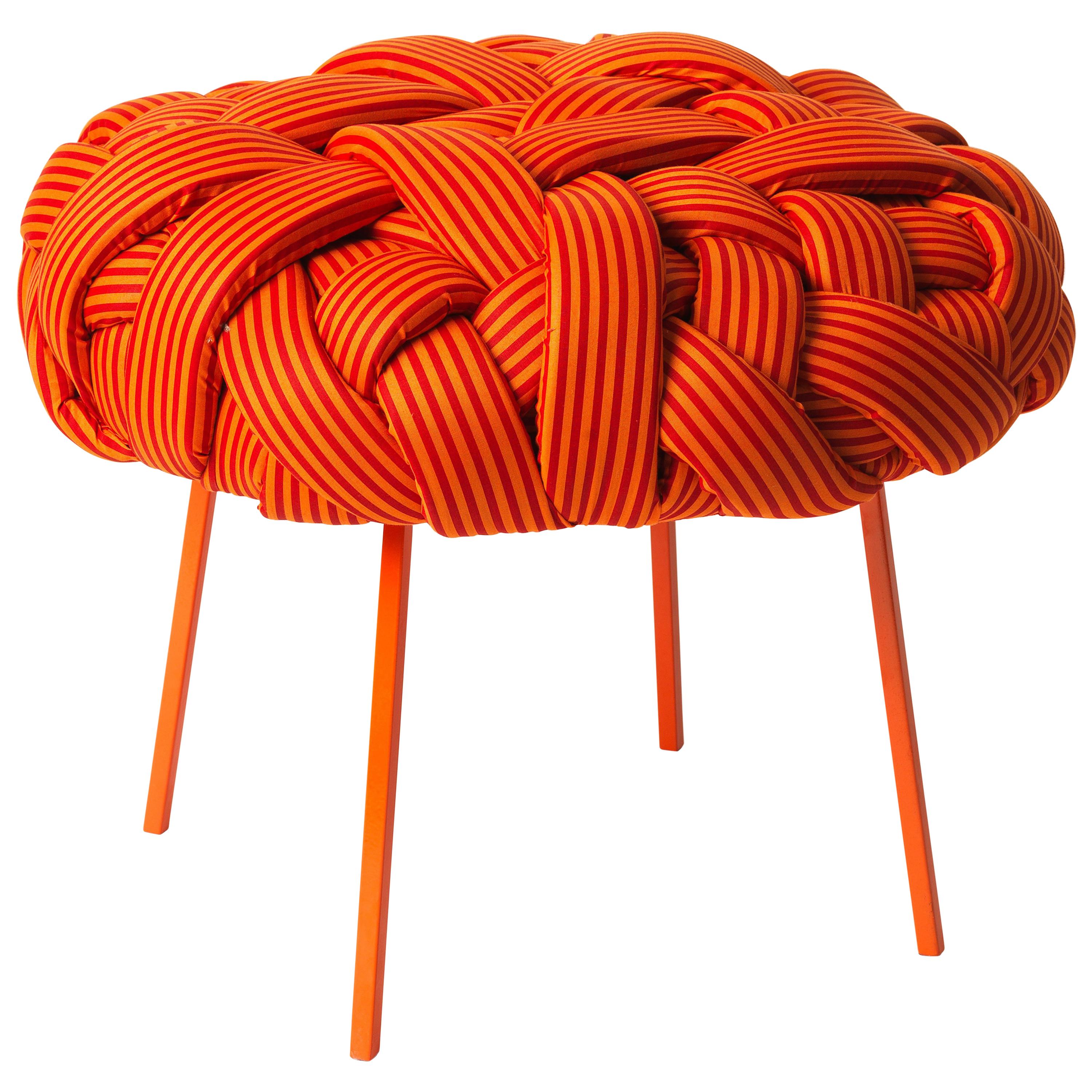 Tabouret contemporain tissé à la main - Tabouret nuage, moyen, orange