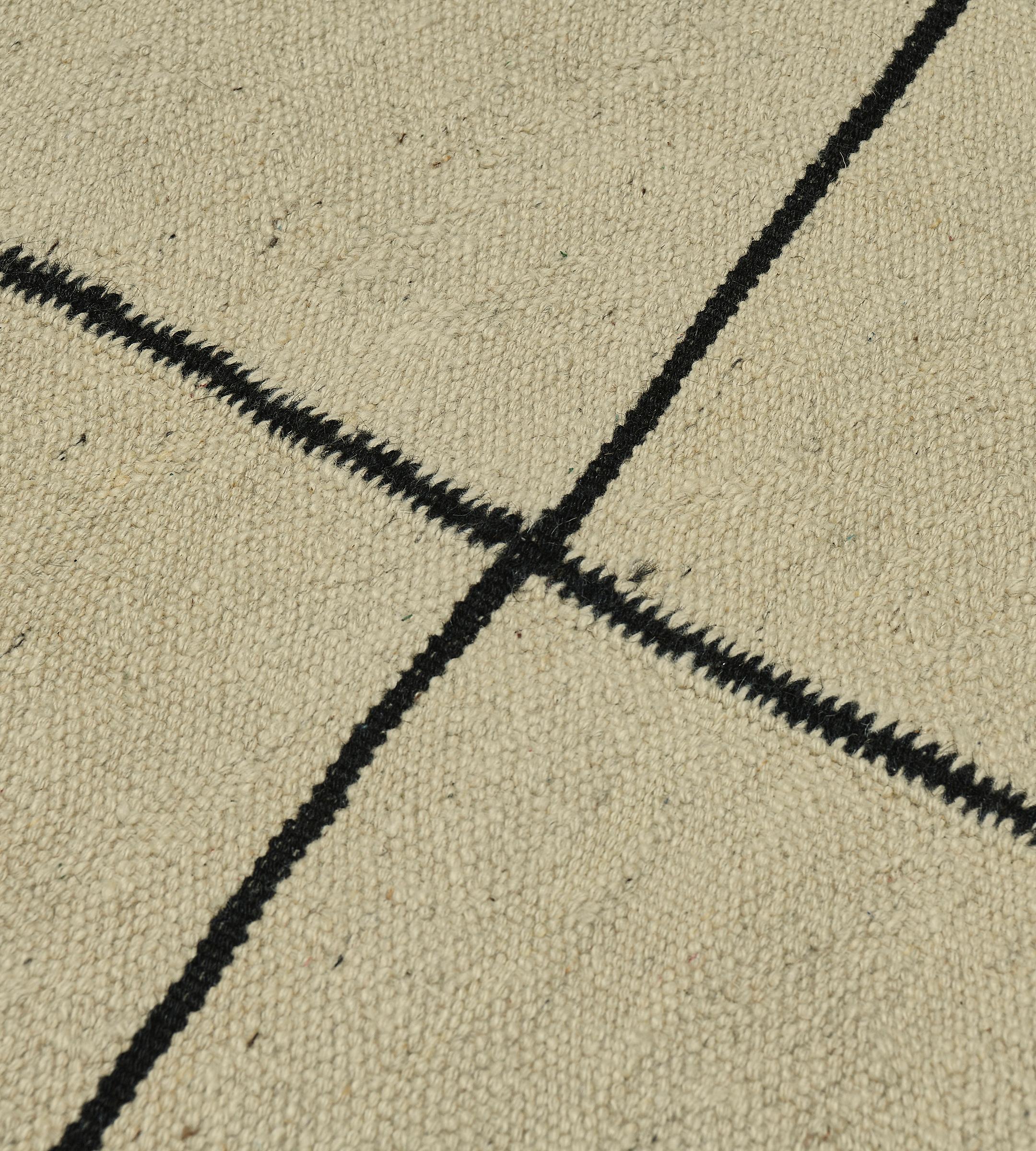 Minimalist Contemporary Handwoven Hemp Windowpane Flatweave Rug For Sale