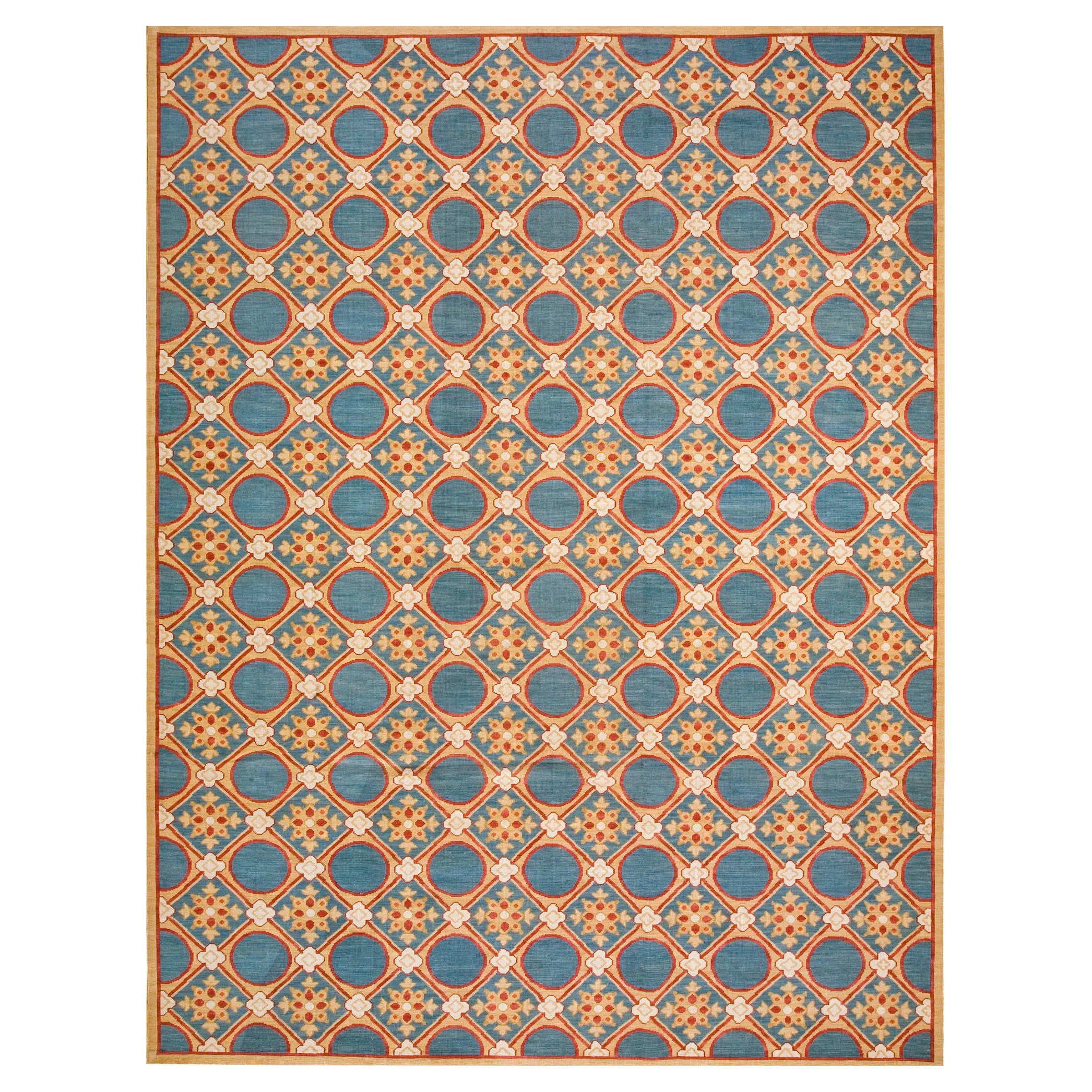 Zeitgenössischer handgewebter Flachgewebe-Teppich mit Gobelinstickerei ( 9' x 12' - 275 x 365 cm