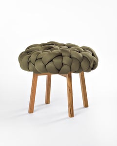 Taburete Contemporáneo Tejido a Mano, Neocloud, Mediano, Oliva