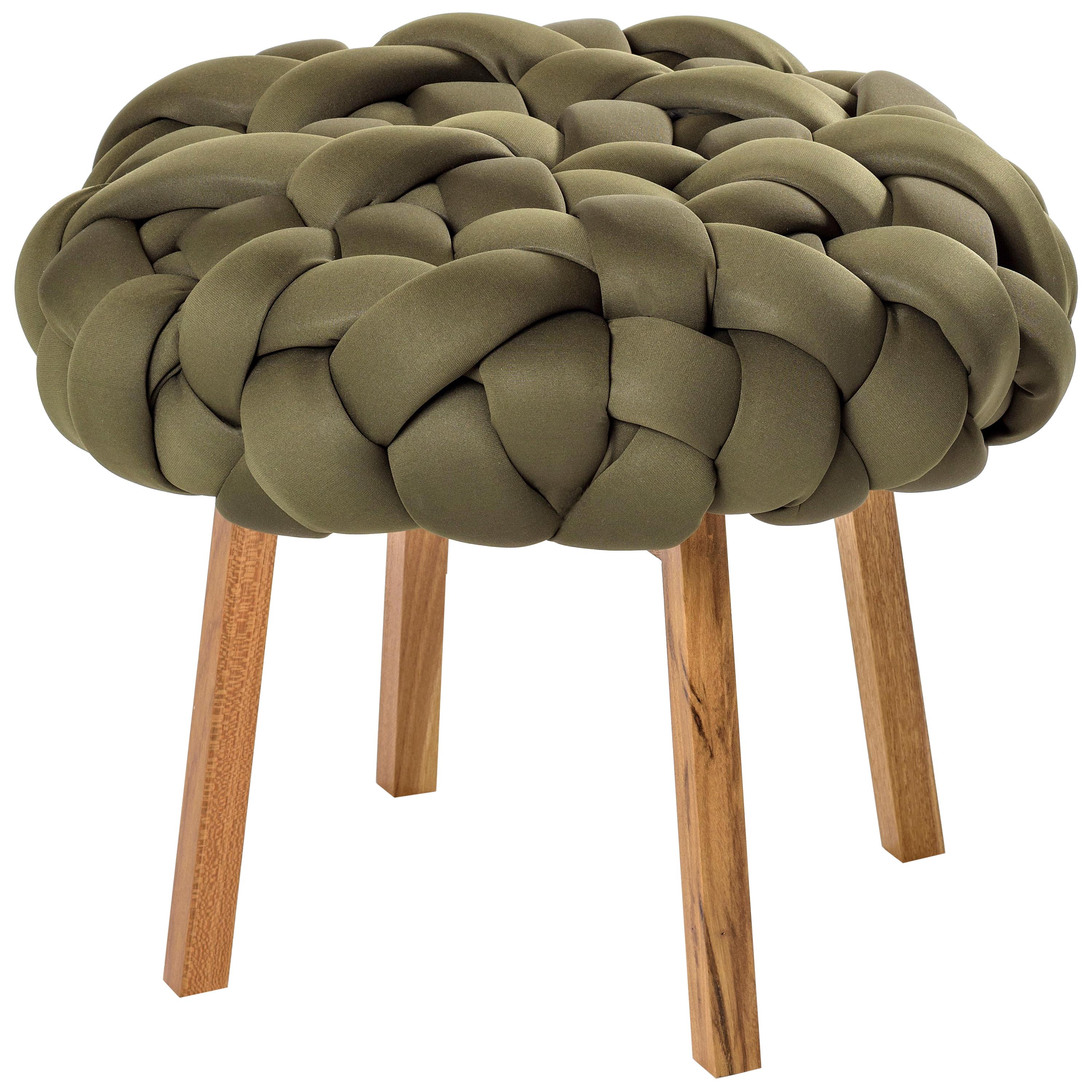 Contemporary Handwoven, Neocloud Stool, Medium, Olive For Sale